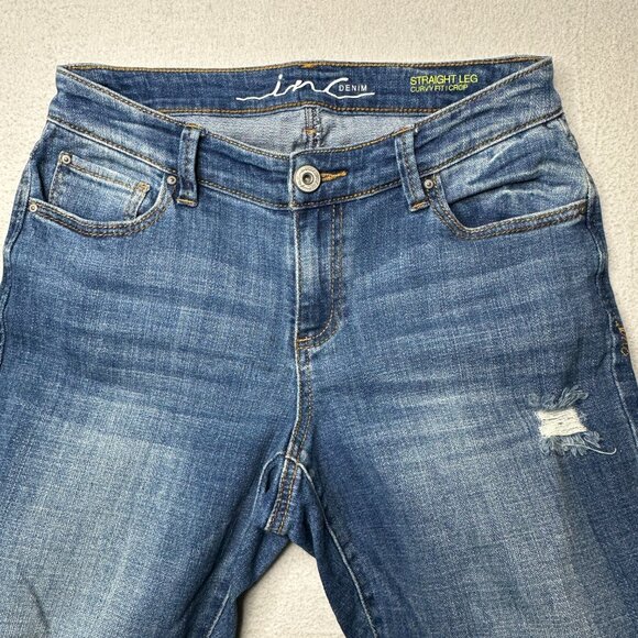 INC Denim Womens Straight Leg Curvy Fit Size 4 Blue Jeans Distressed - Picture 5 of 16